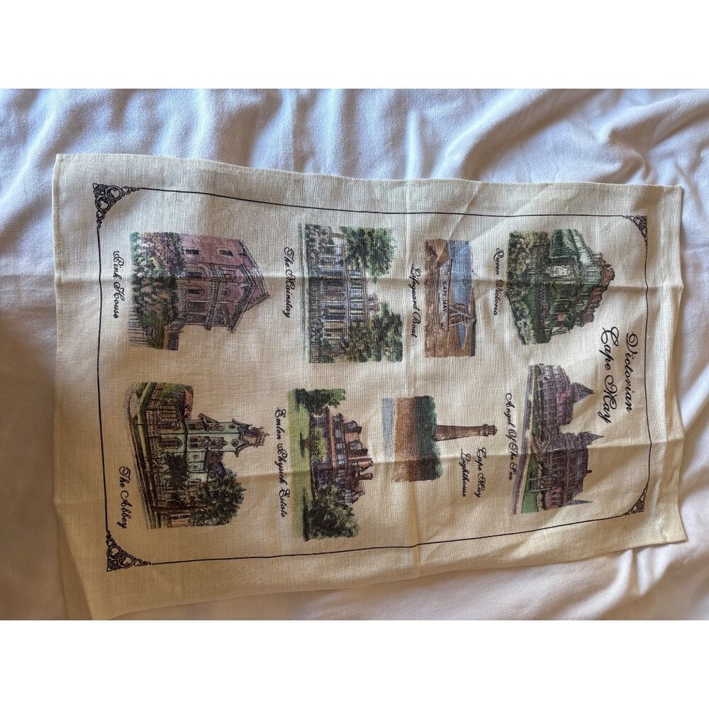 Cape May Victorian Landmarks Cotton Tea Towel Featuring Iconic Lighthouse & Hist